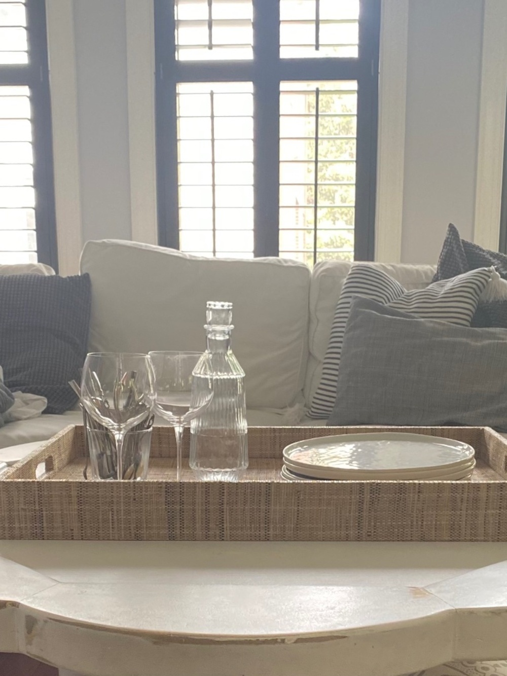 West Elm Large Raffia Wrapped Tray 28” x 18”